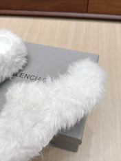 BALENCIAGA 25S MULES IN WHITE FAUX FUR