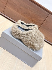 BALENCIAGA 25S MULES IN LIGHT BEIGE FAUX FUR