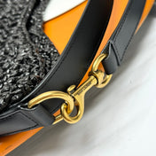 TOTE BAG 40 IN BLACK RAFFIA GOLD LOGO