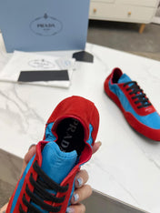COLLAPSE SNEAKERS IN RED SUEDE AND SKY BLUE NYLON