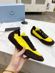 COLLAPSE SNEAKERS IN CHOCOLATE SUEDE AND YELLOW NYLON
