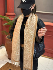 FLOWER MONOGRAM SCARF 180 CM IN TORTILLA BROWN MIX WHITE CASHMERE 388304