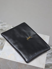 CALYPSO LARGE POUCH 30 IN BLACK SMOOTH LAMBSKIN