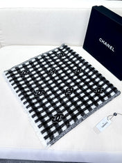 SCARF 190 CM IN BLACK MIX WHITE CARO CASHMERE AND WOOL 390944