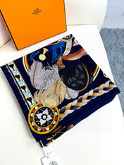 HERMES 26S PRINTED SQUARE SCARF 135 IN CASHMERE AND SILK 309425