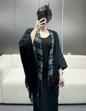 BURBERRY 26S REVERSIBLE CHECK FRINGED CAPE 150CM IN CASHMERE 309446