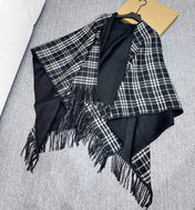 BURBERRY 26S REVERSIBLE CHECK FRINGED CAPE 150CM IN CASHMERE 309446