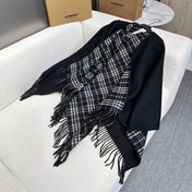 BURBERRY 26S REVERSIBLE CHECK FRINGED CAPE 150CM IN CASHMERE 309446
