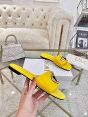 DIOR 26S  FLAT SLIDE SANDALS IN YELLOW CALFSKIN WITH GOLD HARDWARE
