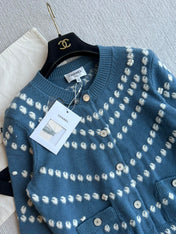 Chanel 25P Cardigan Dark Blue Mix White Cashmere 229517