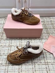 MIUMIU 26S SNEAKERS IN DARK BROWN SUEDE AND SHEARLING