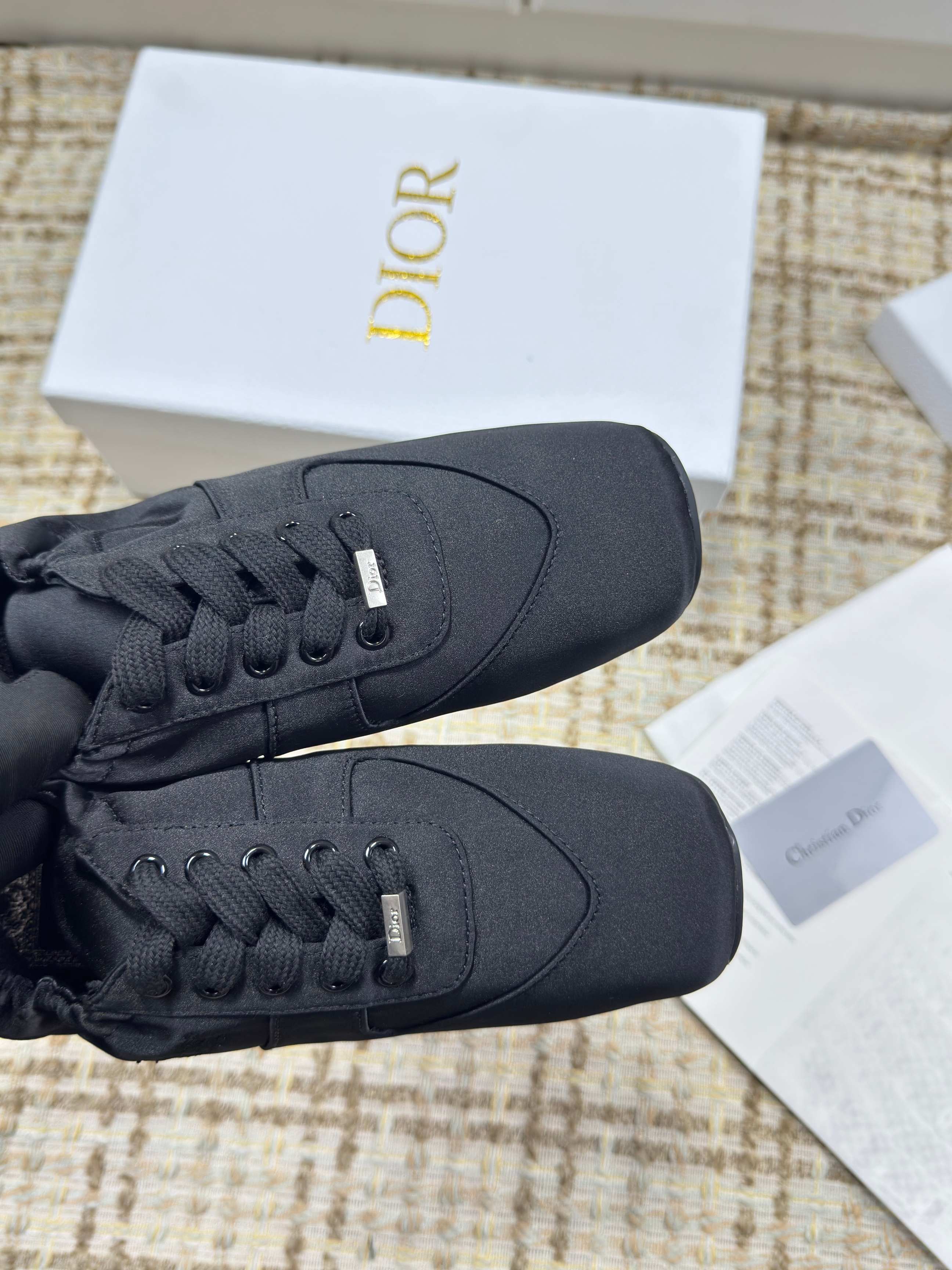 DIOR 26S LOW TOP SNEAKERS IN BLACK SATIN DIOR LOGO