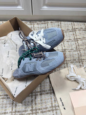 MIUMIU 26S NEW BALANCE SNEAKER MULES IN DUSTY BLUE SUEDE AND MESH
