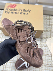 MIUMIU 26S NEW BALANCE SNEAKER MULES IN DARK BROWN SUEDE AND MESH