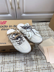 MIUMIU 26S NEW BALANCE SNEAKER MULES IN CREAM WHITE SUEDE AND MESH