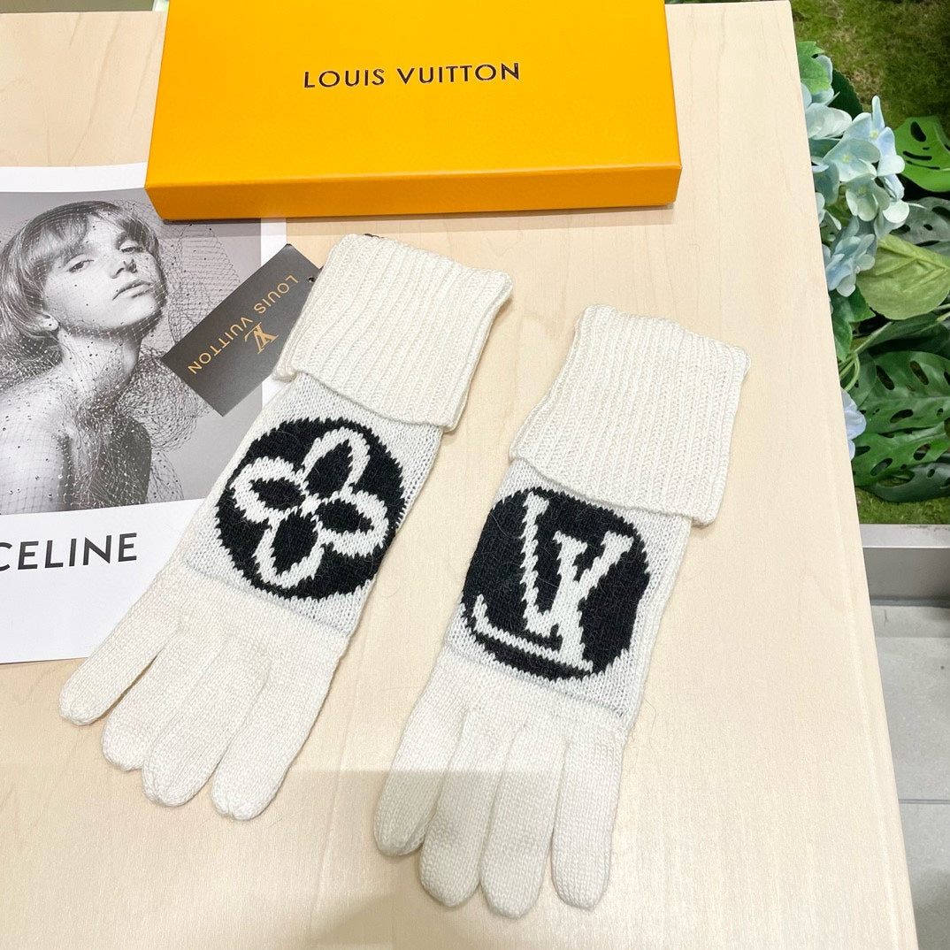 LV GLOVES IN WHITE MIX BLACK WOOL 464989