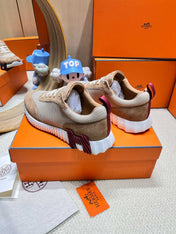 BOUNCING SNEAKER IN PEANUT BROWN SUEDE AND WHITE KNIT