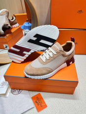 BOUNCING SNEAKER IN PEANUT BROWN SUEDE AND WHITE KNIT