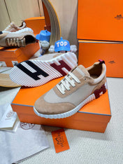 BOUNCING SNEAKER IN PEANUT BROWN SUEDE AND WHITE KNIT