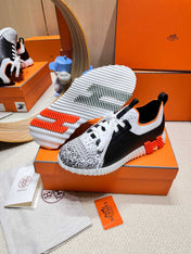 DEPART SLIP-ON SNEAKER IN WHITE MIX BLACK KNIT AND BLACK CALFSKIN