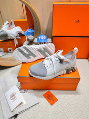 DEPART SLIP-ON SNEAKER IN WHITE MIX SHARK GRAY KNIT AND CALFSKIN