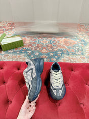 GG RHYTON TRAINER CHARCOAL AND LIGHT GRAY CALFSKIN