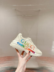 GG RHYTON TRAINER WHITE CALFSKIN WITH MULTI PATTERNS