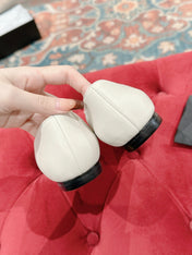 CASSANDRA BALLET FLAT IN WHITE MIX BLACK SMOOTH LAMBSKIN