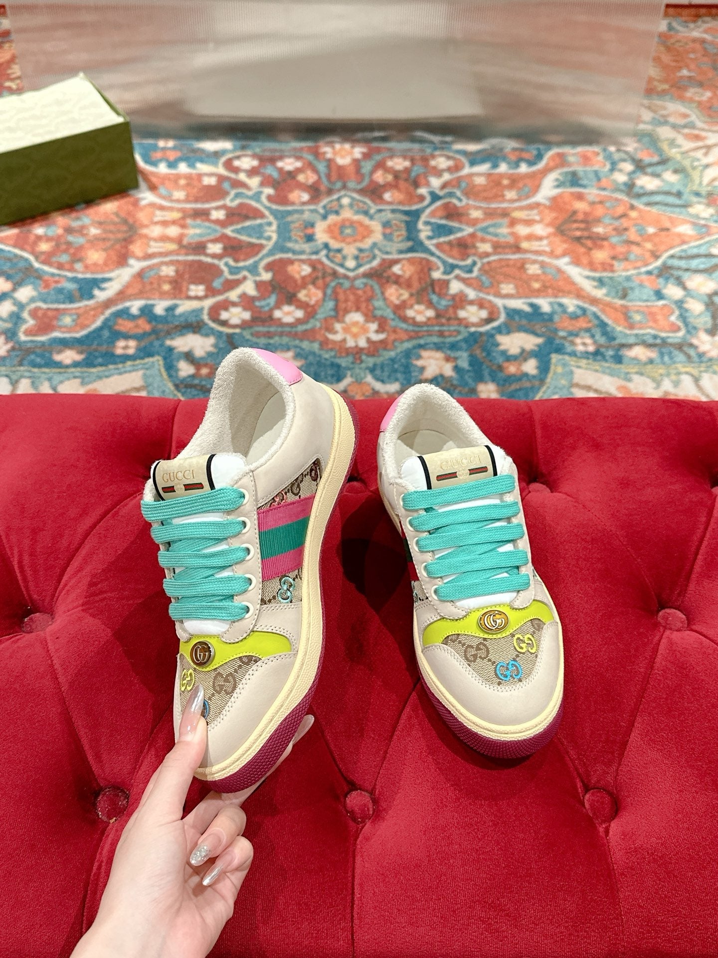 GUCCI 26S SCREENER SNEAKER IN MULTICOLOR SUEDE AND CANVAS