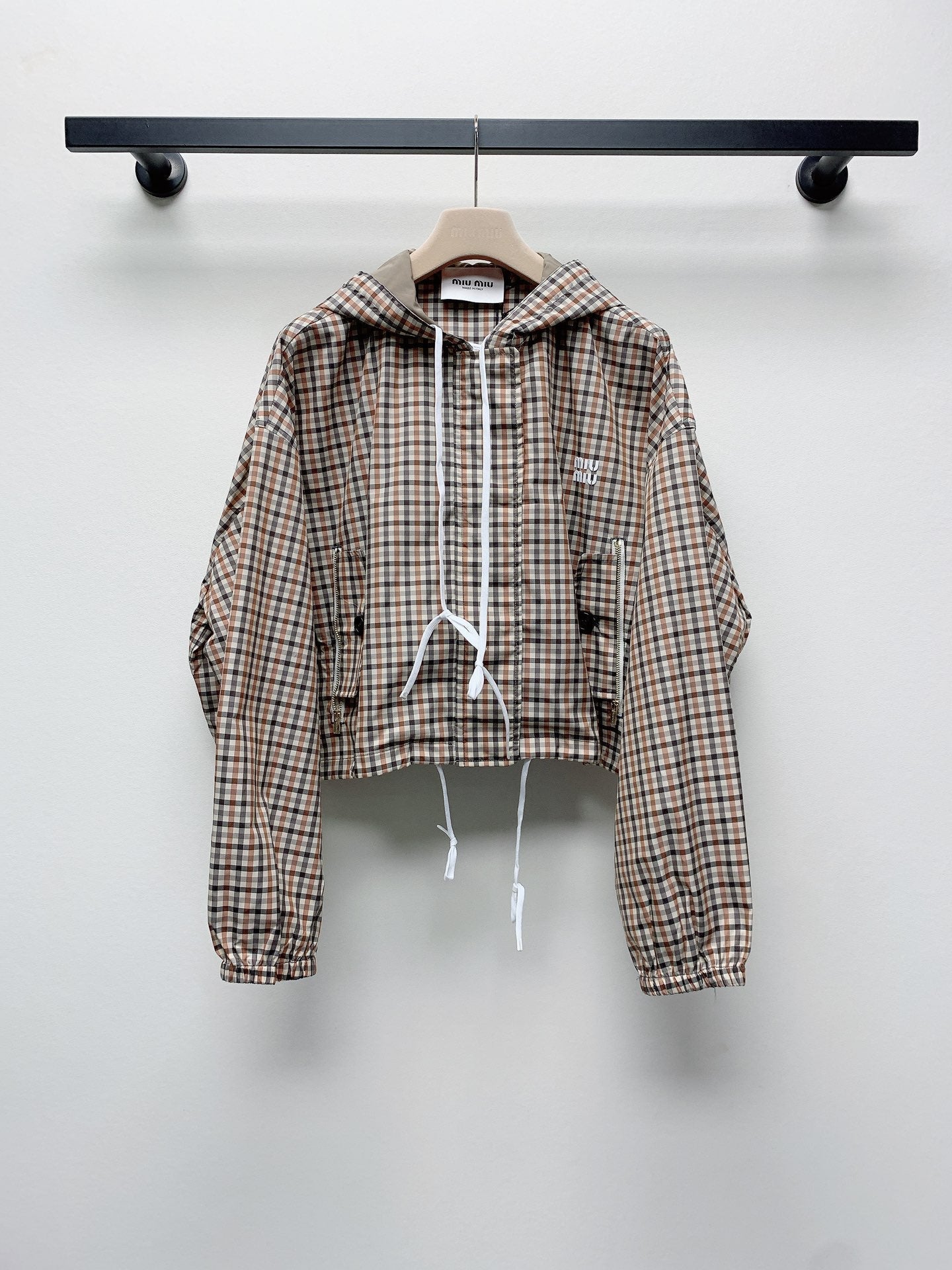 MIUMIU PLAID HOODED JACKET 228063