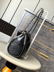CHANEL 25S HOBO BAG 30 CM IN BLACK SMOOTH CALFSKIN