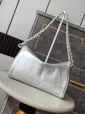 CHANEL 25S HOBO BAG 30 CM IN SILVER SMOOTH CALFSKIN