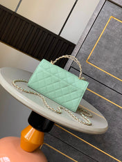 CHANEL 25S KELLY BAG 18 IN LIGHT GREEN CAVIAR LEATHER WITH GOLD HARDWARE