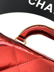 CHANEL 26S TOP HANDLE BAG 18 IN METALLIC RED QUILTED PATENT LEATHER