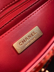 CHANEL 26S TOP HANDLE BAG 18 IN METALLIC RED QUILTED PATENT LEATHER