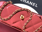 CHANEL 26S TOP HANDLE BAG 29 IN METALLIC RED QUILTED PATENT LEATHER