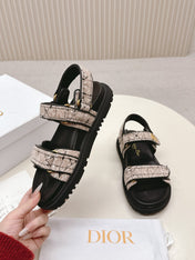 DIOR BACK-STRAP SANDALS 25S IN SOFT ROSE BEIGE TWEED AND BLACK CALFSKIN