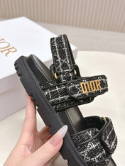 DIOR BACK-STRAP SANDALS 25S IN BLACK TWEED AND CALFSKIN