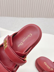 DIOR CLASSIC DOUBLE-STRAP SLIDES 25S IN DARK RED CALFSKIN
