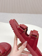 DIOR CLASSIC DOUBLE-STRAP SLIDES 25S IN DARK RED CALFSKIN