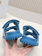 DIOR CLASSIC DOUBLE-STRAP SLIDES 25S IN OCEAN BLUE FABRIC AND CALFSKIN
