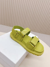 DIOR BACK-STRAP SANDALS 25S IN OLIVE YELLOW CALFSKIN WITH GOLD HARDWARE