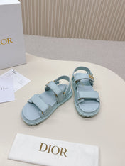 DIOR BACK-STRAP SANDALS 25S IN PASTEL BLUE CALFSKIN WITH GOLD HARDWARE