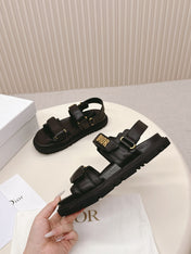DIOR BACK-STRAP SANDALS 25S IN BLACK CALFSKIN WITH GOLD HARDWARE