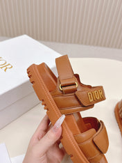 DIOR BACK-STRAP SANDALS 25S IN BRICK BROWN CALFSKIN WITH SILVER HARDWARE