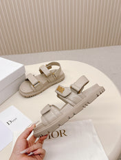 DIOR BACK-STRAP SANDALS 25S IN LIGHT BEIGE CALFSKIN WITH GOLD HARDWARE