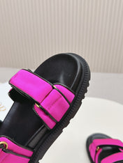 DIOR BACK-STRAP SANDALS 25S IN DARK PINK FABRIC AND BLACK CALFSKIN WITH GOLD HARDWARE