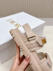 DIOR BACK-STRAP SANDALS 25S IN BEIGE CALFSKIN WITH GOLD HARDWARE