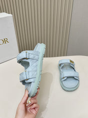 DIOR CLASSIC DOUBLE-STRAP SLIDES 25S IN PASTEL BLUE CALFSKIN