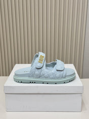 DIOR CLASSIC DOUBLE-STRAP SLIDES 25S IN PASTEL BLUE CALFSKIN